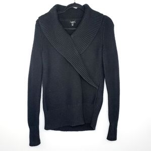 Talbots Chunky Knit Sweater Black Faux Wrap